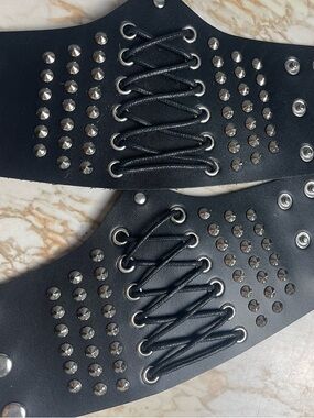 Black Studded Lace-Up Wrist Cuffs